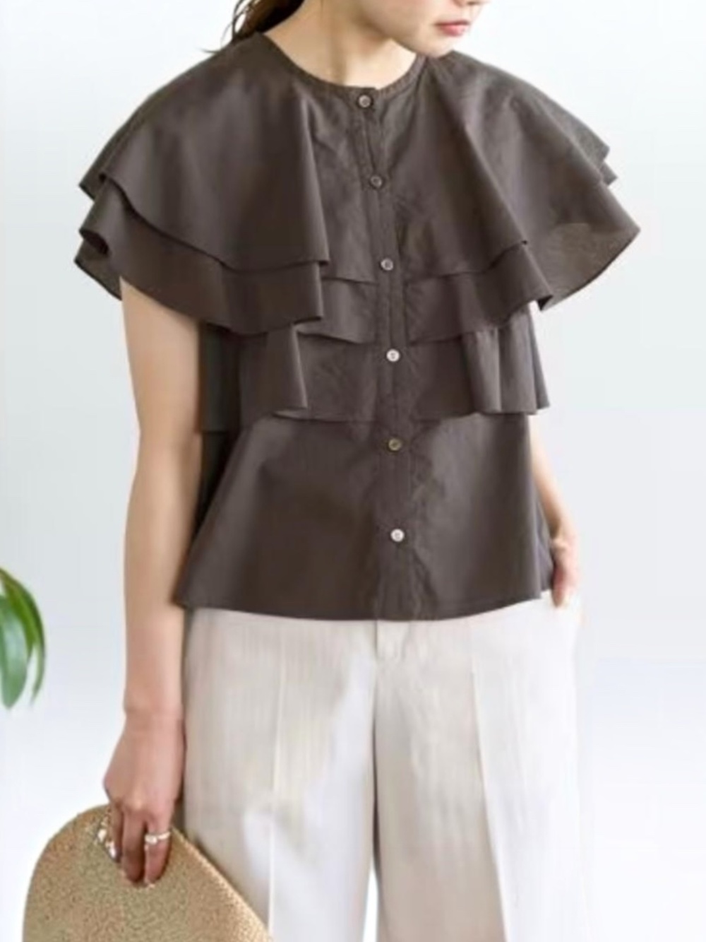 IENA 2023SS Cotton Silk Ruffle Frills Blouse One Size Japan (see measurements)